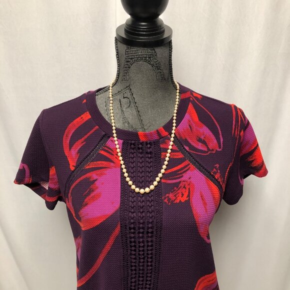 Worthington Top Womens Size Medium Petite Purple Red Stretch Short Sleeve Shirt - Picture 2 of 6